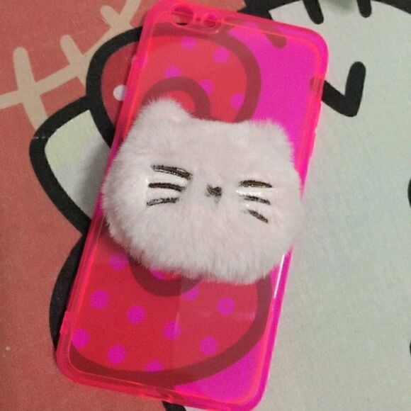 Soft Pink Fluffy Kitty Cat Face Design Phone Grip Holder - Picture 12 of 12